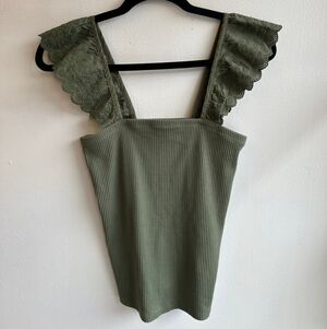 GAP Green Tank Top With Ruffle Eyelet Straps Large